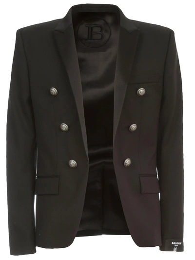 Shop Balmain Jacket Collection Fit 68 Wool Satin Collar In Pa Noir
