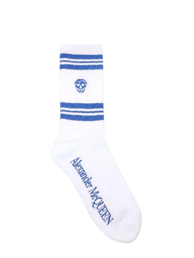 Shop Alexander Mcqueen Socks Stripe Skull Sport In Blue