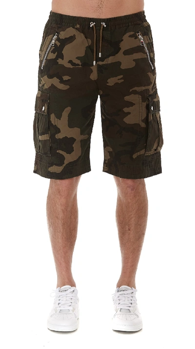 Shop Balmain Camouflage Shorts In Khaki