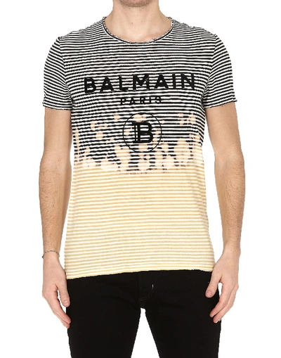 Shop Balmain Striped T-shirt In Multicolor