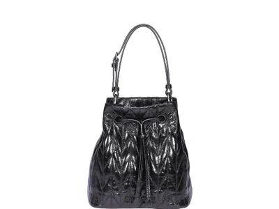 Shop Miu Miu Shiny Calf Quilted Bucket Bag In Black