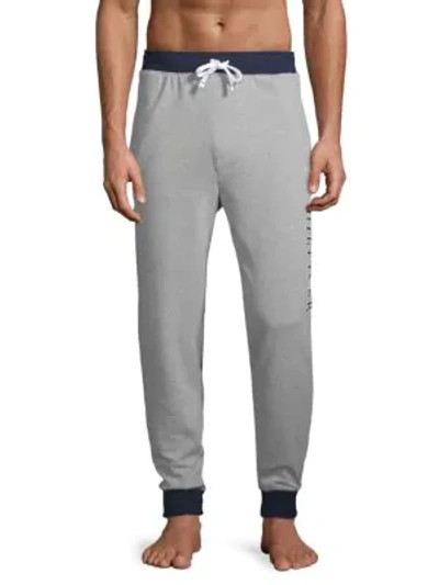 Shop Tommy Hilfiger Graphic Cotton-blend Jogger Pants In Grey Multi