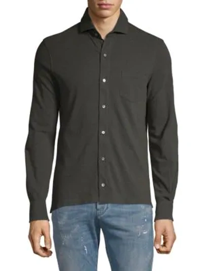 Shop Isaia Spread Collar Shirt In Medium Grey