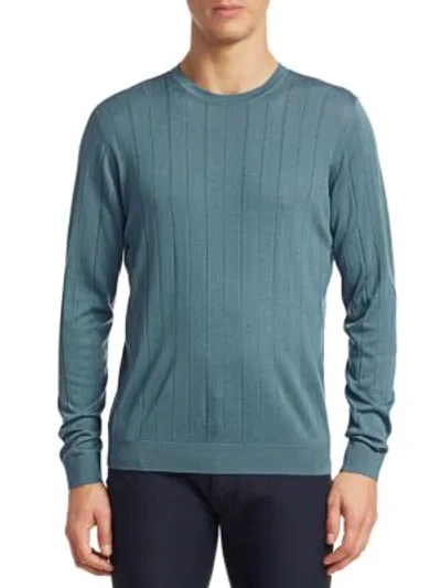 Shop Emporio Armani Vertical Stitch Wool Crewneck Sweater In Light Blue