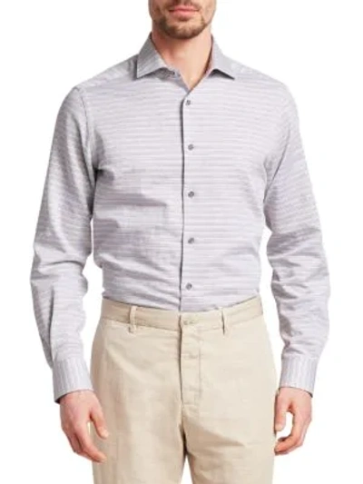 Shop Saks Fifth Avenue Collection Thin Stripe Woven Shirt In Grey Tan