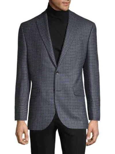 Shop Jack Victor Standard-fit Check Wool Sportcoat In Blue