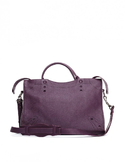 Shop Balenciaga Blackout City Purple Leather Handbag