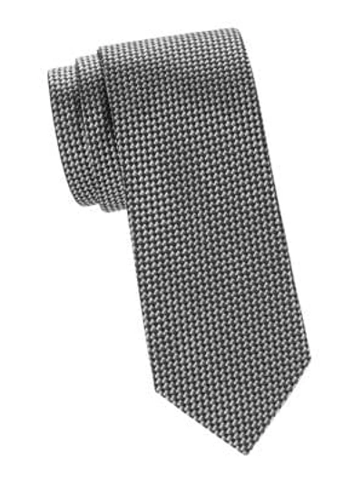 Shop Brioni Basketweave Silk Tie In Black Grey