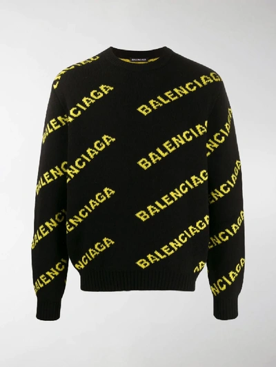 Shop Balenciaga Logo Jacquard Crew Neck Jumper In Black