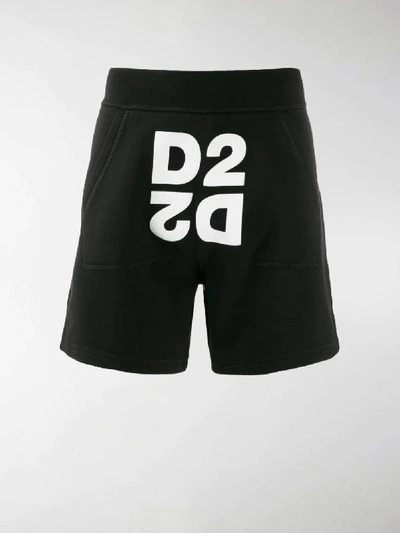 Shop Dsquared2 Double Logo Printed Track Shorts In Black