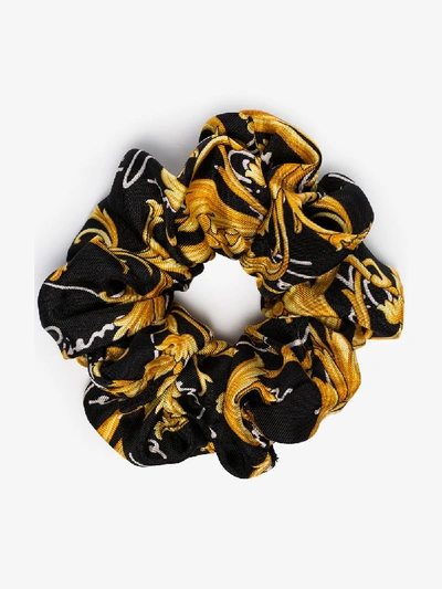 Shop Versace Black Baroque Print Silk Scrunchie