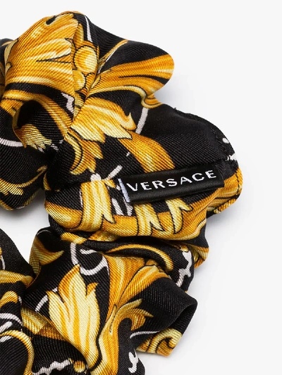 Shop Versace Black Baroque Print Silk Scrunchie