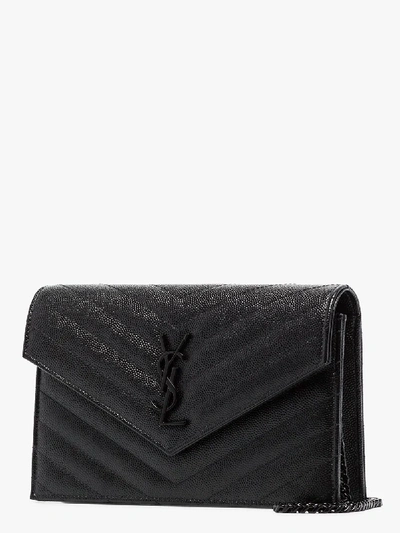 Shop Saint Laurent Black Monogram Leather Envelope Clutch Bag