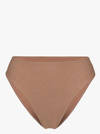 Shop Frankies Bikinis Jenna Ribbed Bikini Bottoms In Brown