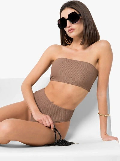 Shop Frankies Bikinis Jenna Ribbed Bikini Bottoms In Brown