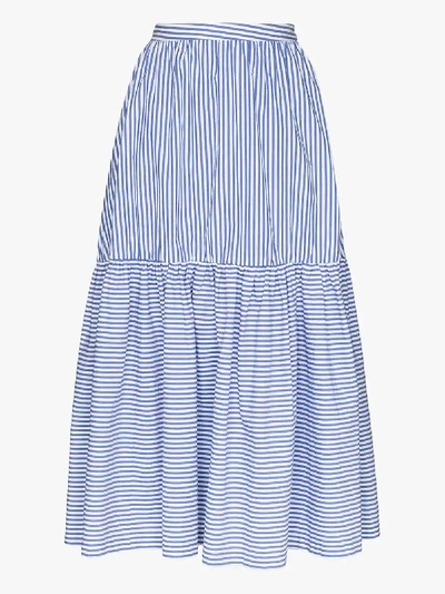 Shop Staud Orchid Ruffle Midi Skirt In Blue