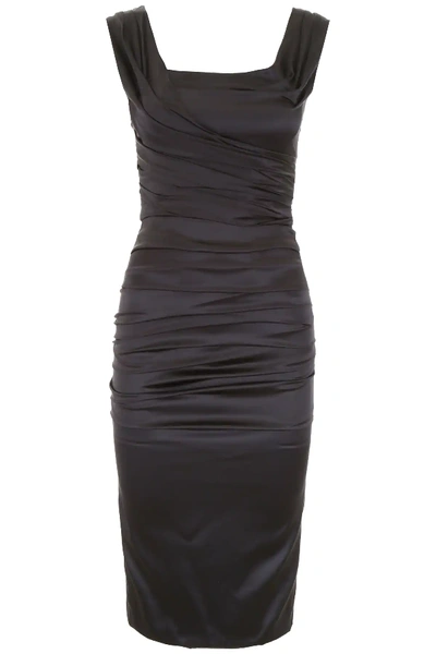 Shop Dolce & Gabbana Draped Satin Dress In Black