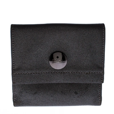 Pre-owned Longchamp Metallic Grey Leather Flap Button Compact Wallet