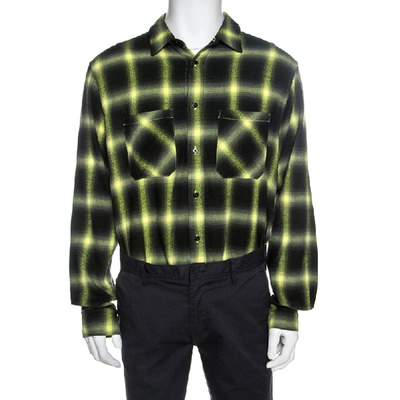 Pre-owned Amiri Black And Neon Yellow Faded Plaid Cotton Shirt M