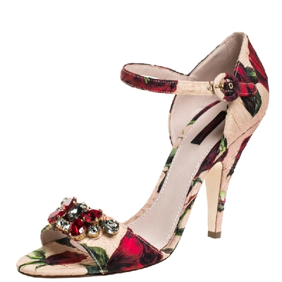 Pre-owned Dolce & Gabbana Multicolor Floral Brocade Keira Ankle Strap Sandals Size 40
