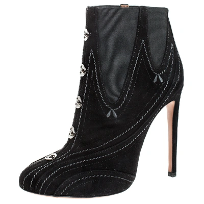 Pre-owned Alaïa Black Suede And Elastic Embellished Ankle Boots Size 39