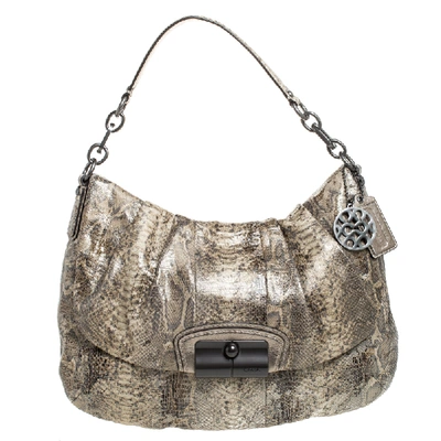 Pre-owned Coach Beige Python Embossed Leather Flap Shoulder Bag