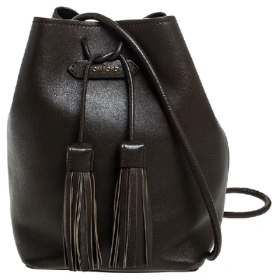 Pre-owned Tom Ford Brown Leather Double Tassel Bucket Bag