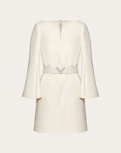 Shop Valentino Crepe Couture Dress With V Pavé Belt In Ivory