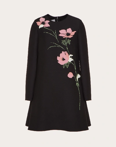 Shop Valentino Embroidered Crepe Couture Dress In Black