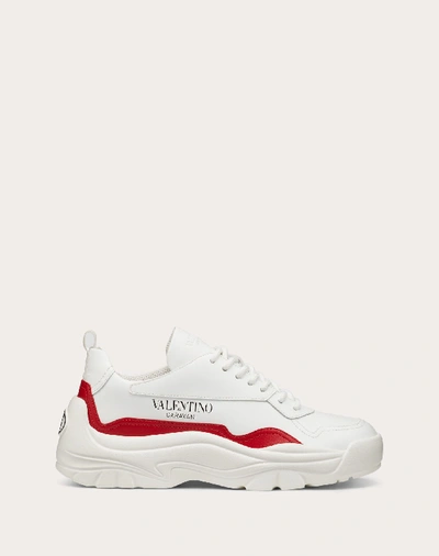 Shop Valentino Garavani Gumboy Sneaker In Calfskin In White/pure Red