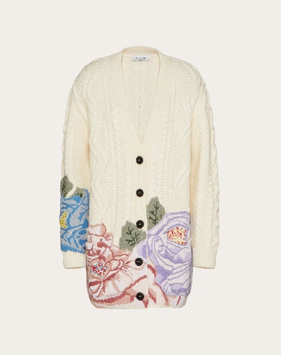 Shop Valentino Embroidered Wool Cardigan In Multicolored