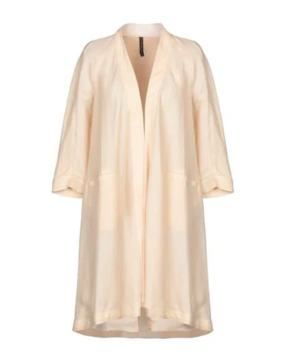 Shop Manila Grace Woman Overcoat & Trench Coat Sand Size 6 Viscose, Linen In Beige