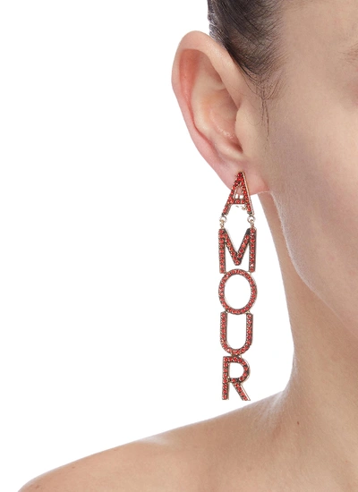 Shop Bijoux De Famille 'amour' Crystal Earrings In Metallic,red