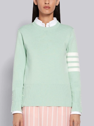 Shop Thom Browne Green Cotton Crepe Milano Stitch Crewneck 4-bar Pullover