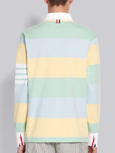 Shop Thom Browne Fun-mix Long Sleeve 4-bar Stripe Polo In Blue