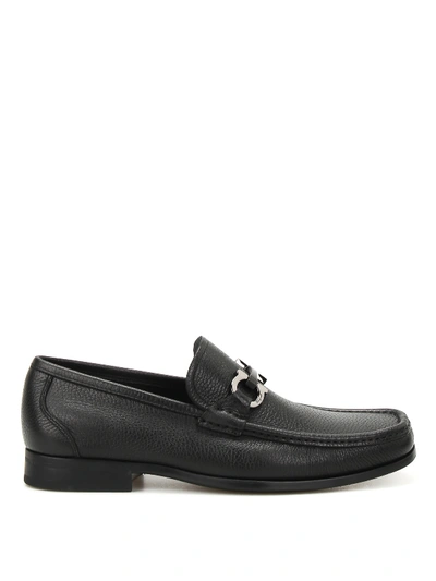 Shop Ferragamo Grandioso Hammered Leather Loafers In Black