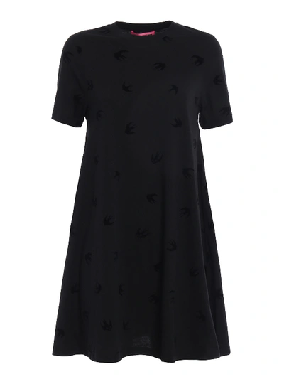 Shop Mcq By Alexander Mcqueen Velvet Swallow Jersey Dress In Black