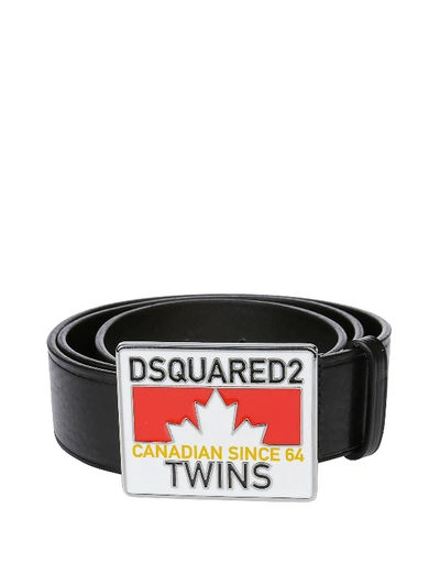 Shop Dsquared2 Logo Plaque Buckle Leather Belt In Black