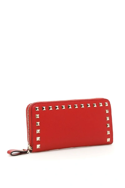 Shop Valentino Garavani Rockstud Leather Wallet In Red