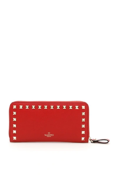 Shop Valentino Garavani Rockstud Leather Wallet In Red