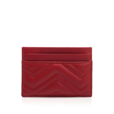 Shop Gucci Gg Marmont Matelassé Cardholder In Red