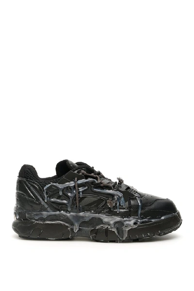 Maison Margiela Fusion Leather And Mesh Trainers In Black | ModeSens