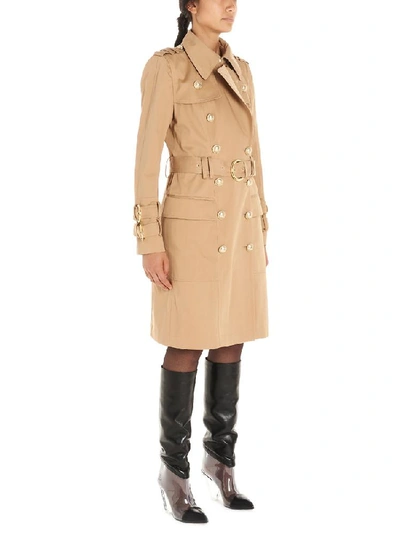 Shop Balmain Double Breasted Trench Coat In Beige