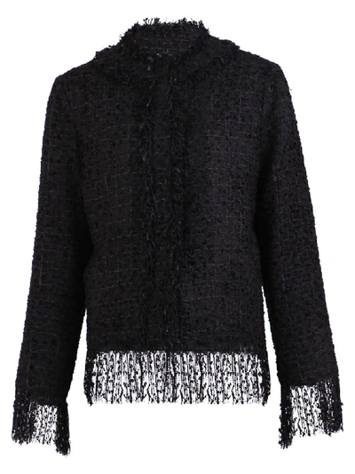 Shop Msgm Fringed Button In Black