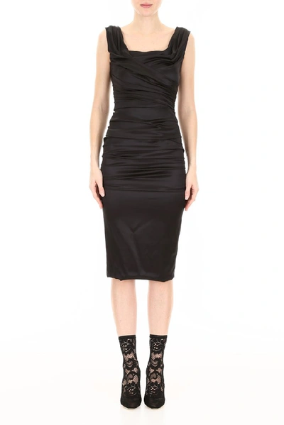 Shop Dolce & Gabbana Ruched Midi Dress In Black