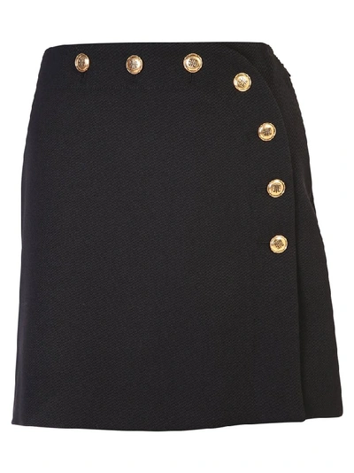 Shop Givenchy Buttoned High Waist Lace Skirt In Black