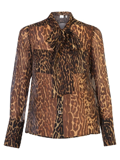 Shop Burberry Leopard Print Bow Blouse In Multi