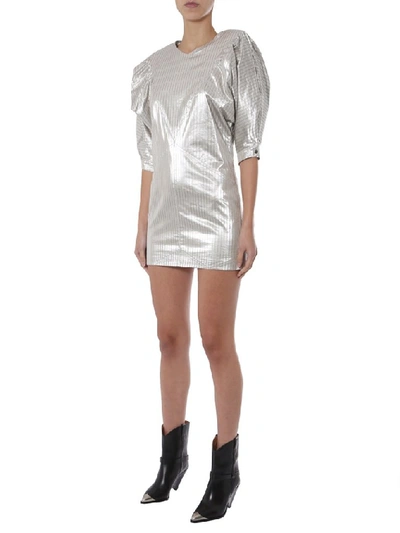 Shop Isabel Marant Puffed Sleeve Dress In Silver