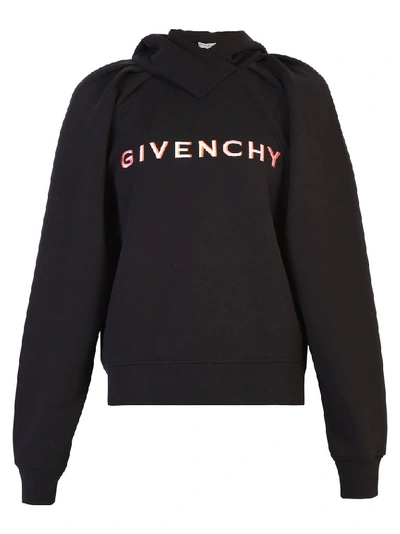 Shop Givenchy Embroidered Logo Hoodie In Black