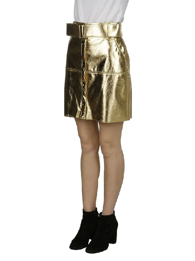 Shop Msgm Belted Button Detail Mini Skirt In Gold